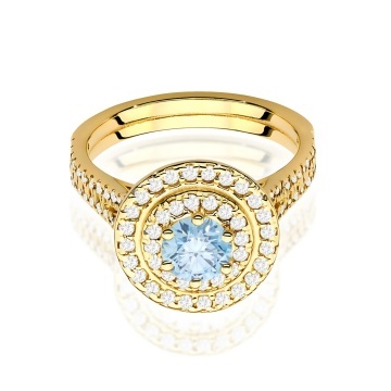 Inel Aur 14K cu Diamante Albastre de Laborator 1.11 ct - Img 2