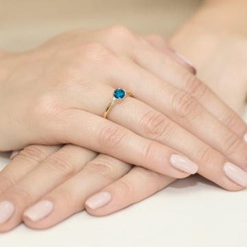 Inel Aur 14K cu Topaz London Blue 0.50 ct si Diamante Naturale 0.03 ct - Img 10
