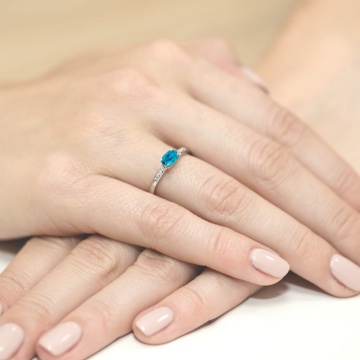 Inel Aur 14K cu Topaz London Blue 0.50 ct si Diamante Naturale 0.03 ct - Img 12