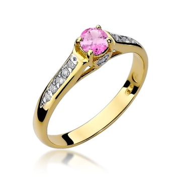 Inel Aur 14K cu Topaz Roz 0.30 ct si Diamante Naturale 0.10 ct