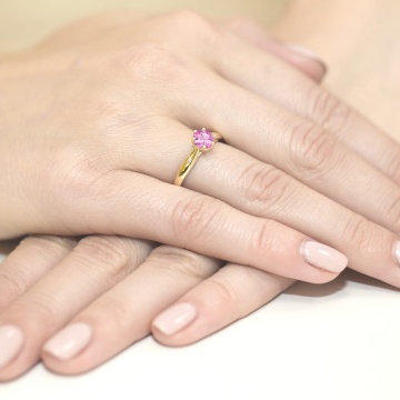 Inel Aur 14K cu Topaz Roz 0.60 ct si Diamante Naturale 0.01 ct - Img 4