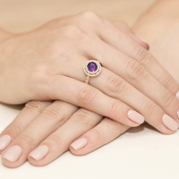 Inel Aur 9K cu Ametist 0.90 ct si Diamante Naturale 0.37 ct - Img 4