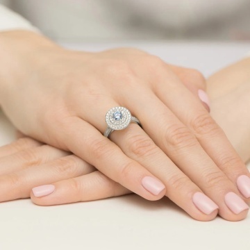 Inel Aur 9K cu Diamante Albastre de Laborator 1.11 ct - Img 8
