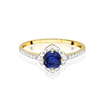 Inel Aur 9K cu Safir 0.50 ct si Diamante Naturale 0.13 ct - Img 2