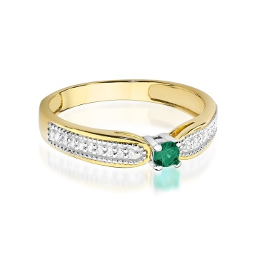 Inel Aur 9K cu Smarald 0.15 ct si Diamante Naturale 0.09 ct - Img 2