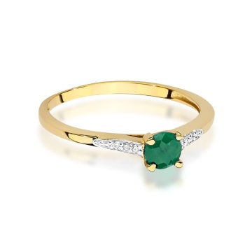 Inel Aur 9K cu Smarald 0.30 ct si Diamante Naturale 0.03 ct - Img 2