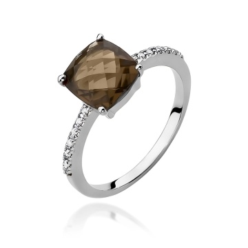 Inel Aur 9K cu Smoky Quartz 2.00 ct si Diamante Naturale 0.07 ct - Img 5