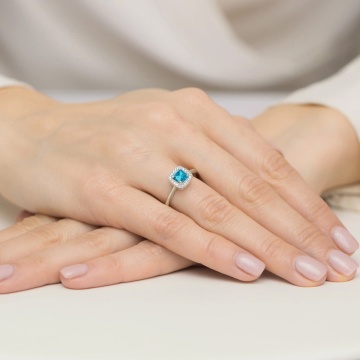 Inel Aur 9K cu Topaz Swiss 0.70 ct si Diamante Naturale 0.10 ct - Img 8