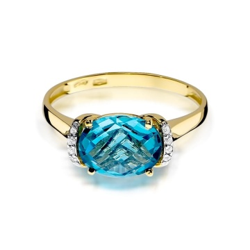 Inel Aur 9K cu Topaz Swiss 1.70 ct si Diamante Naturale 0.04 ct - Img 2