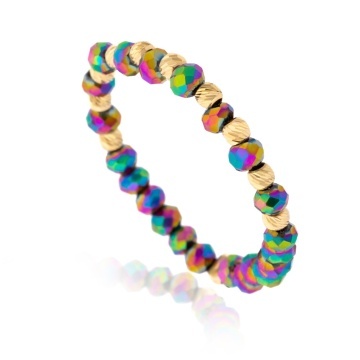 Inel Rainbow cu cristale si 10 bile din Aur 14K - Img 4