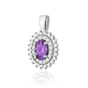 Pandantiv Aur 14K cu Ametist 0.40 ct si Diamante Naturale 0.19 ct - Img 3