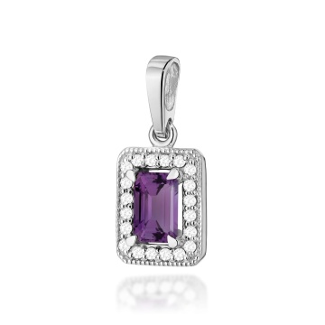 Pandantiv Aur 14K cu Ametist 0.50 ct si Diamante Naturale 0.10 ct - Img 2