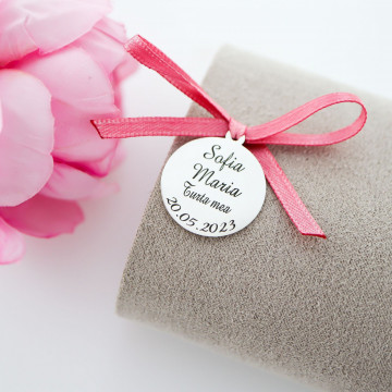 Banut Argint 2cm pentru Botez - Turta - personalizat fata si verso - Img 1