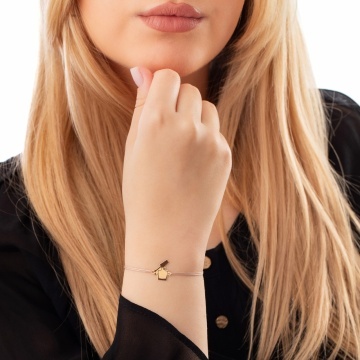 Bratara cu snur si sticluta oja din aur 14k personalizabila - Img 3