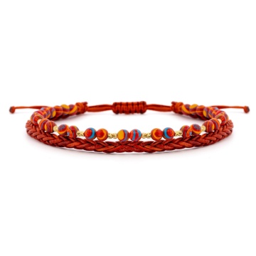Bratara Multicolor din AUR 14K si Piele Naturală