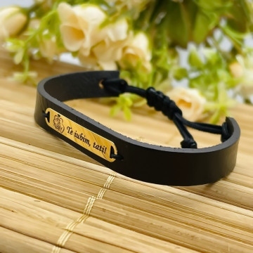 Bratara Te iubim tati din AUR 14K si Piele Naturală - Img 3