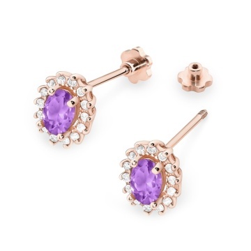 Cercei Aur 14K cu Ametist 0.40 ct si Diamante Naturale 0.24 ct Filet cu Protectie - Img 7