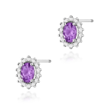 Cercei Aur 14K cu Ametist 0.40 ct si Diamante Naturale 0.24 ct Filet cu Protectie - Img 9