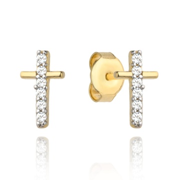 Cercei Aur 14k cu Cruciulita si Zirconii Albe - Img 3