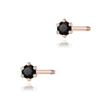 Cercei Aur 14K cu Diamant Natural Negru 0.04 ct Filet cu Protectie - Img 4