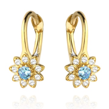 Cercei Aur 14k cu Floricele si Zirconii - Img 2