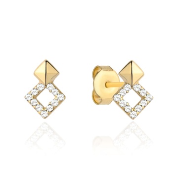 Cercei Aur 14k cu Model Romb si Zirconii Albe - Img 2