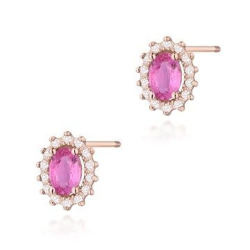 Cercei Aur 14K cu Pink Sapphire 0.50 ct si Diamante Naturale 0.24 ct Filet cu Protectie - Img 6