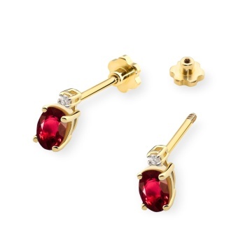Cercei Aur 14K cu Rubin 0.60 ct si Diamante Naturale 0.03 ct Filet cu Protectie - Img 2