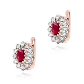 Cercei Aur 14K cu Rubin 0.60 ct si Diamante Naturale 0.21 ct - Img 3