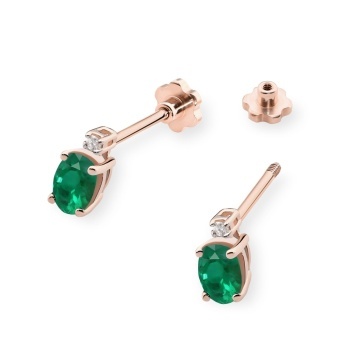 Cercei Aur 14K cu Smarald 0.40 ct si Diamante Naturale 0.03 ct Filet cu Protectie - Img 8