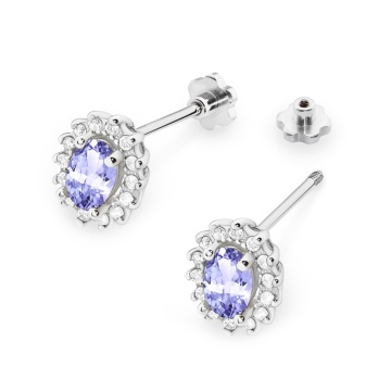Cercei Aur 14K cu Tanzanit 0.40 ct si Diamante Naturale 0.24 ct Filet cu Protectie - Img 5