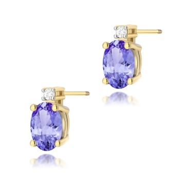 Cercei Aur 14K cu Tanzanit 0.70 ct si Diamante Naturale 0.03 ct Filet cu Protectie