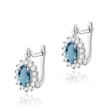 Cercei Aur 14K cu Topaz London Blue 0.50 ct si Diamante Naturale 0.24 ct - Img 3