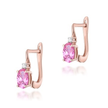 Cercei Aur 14K cu Topaz Roz 0.50 ct si Diamante Naturale 0.03 ct - Img 3