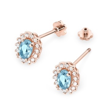Cercei Aur 14K cu Topaz Swiss 0.50 ct si Diamante Naturale 0.24 ct Filet cu Protectie - Img 8