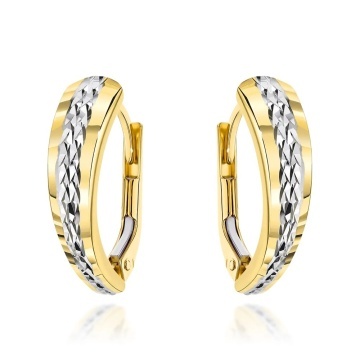 Cercei Aur 14K Diamentați cu Model Central din Aur Bicolor