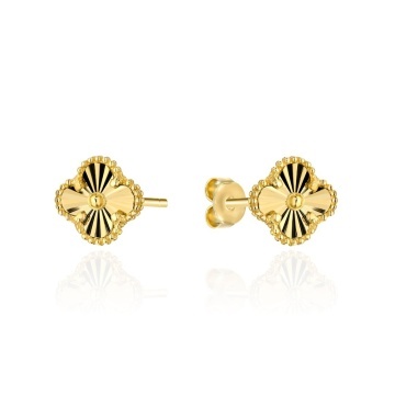 Cercei Aur 14K Trifoi Diamantat 6mm - Eleganță Clasic
