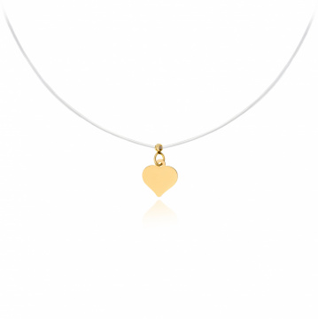 Colier cu fir transparent si Inimioara Mini Personalizabila din AUR 14K