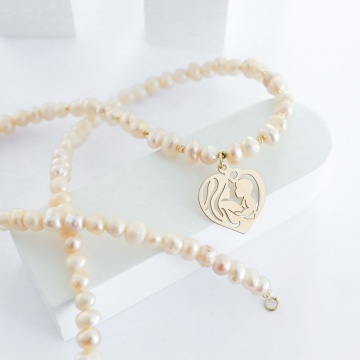 Colier cu Perle de cultura si 10 bilute 2mm din aur 14k - Img 3