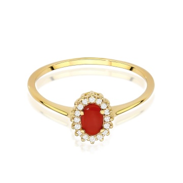Inel Aur 14K cu Coral 0.20 ct si Diamante Naturale 0.08 ct - Img 2