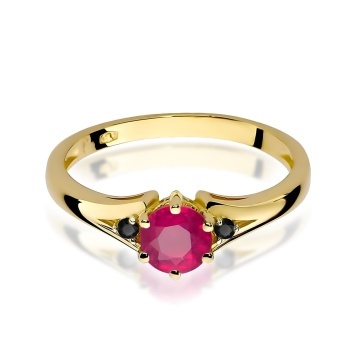 Inel Aur 14K cu Rubin 0.60 ct si Diamante Naturale Negre 0.03 ct - Img 2