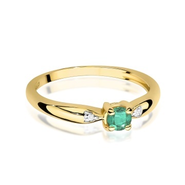 Inel Aur 14K cu Smarald 0.15 ct si Diamante Naturale 0.01 ct - Img 2