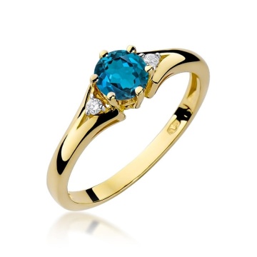 Inel Aur 14K cu Topaz London Blue 0.50 ct si Diamante Naturale 0.03 ct