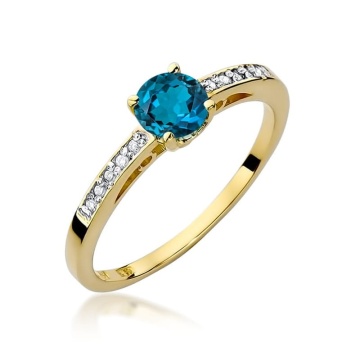 Inel Aur 14K cu Topaz London Blue 0.50 ct si Diamante Naturale 0.05 ct