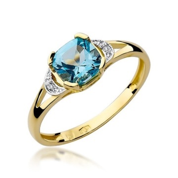Inel Aur 14K cu Topaz Swiss 1.10 ct si Diamante Naturale 0.01 ct