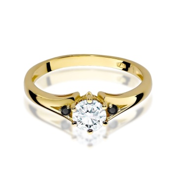 Inel Aur 14K cu White Sapphire 0.60 ct si Diamante Naturale Negre 0.03 ct - Img 2