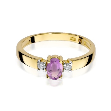 Inel Aur 9K cu Ametist 0.40 ct si Diamante Naturale 0.08 ct - Img 2