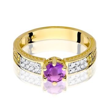Inel Aur 9K cu Ametist 0.50 ct si Diamante Naturale 0.08 ct - Img 2