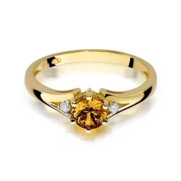 Inel Aur 9K cu Citrin 0.50 ct si Diamante Naturale 0.03 ct - Img 2