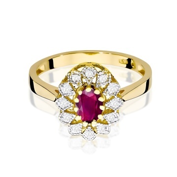 Inel Aur 9K cu Rhodolite 0.50 ct si Diamante Naturale 0.10 ct - Img 2